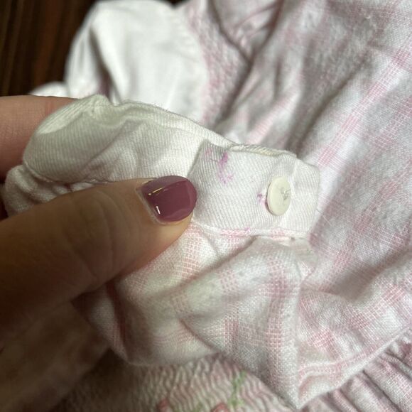 Vintage SOPHIE DESS Girls Smocked Dress Sz 2T Tie Back Pink Pattern Long Sleeve - Picture 4 of 6